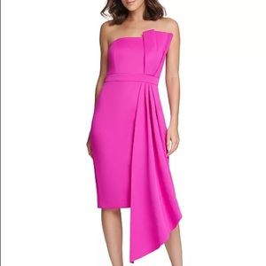 Sheath Neoprene Fuchsia Bow Front Strapless dress